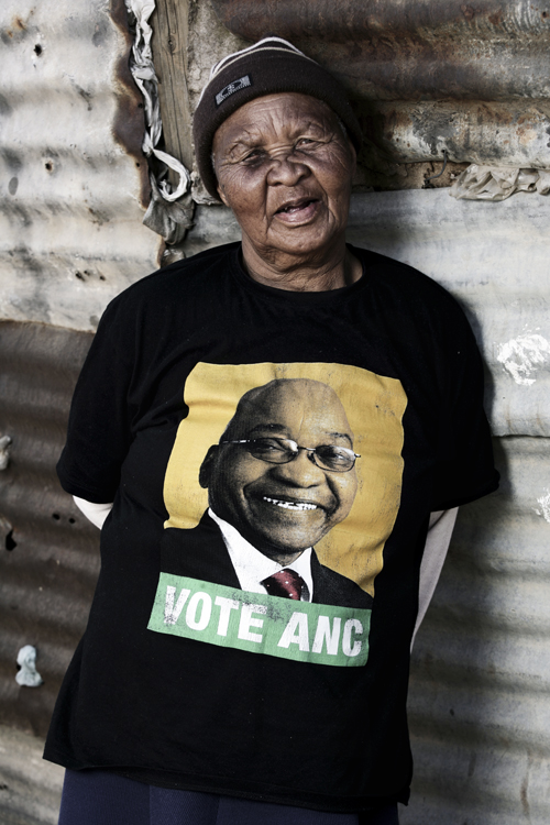 Grandmother with a smiling Zuma on her ANC T-shirt , Batho Location.